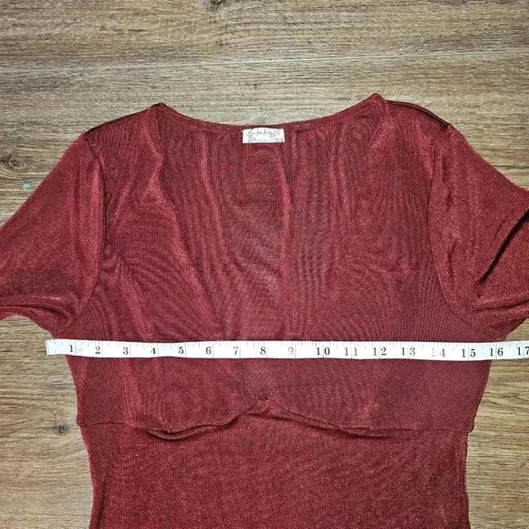 Free People Intimately Free Sleek Essentials Blouse Vneck Burgundy Shimmer S/P - Picture 8 of 13